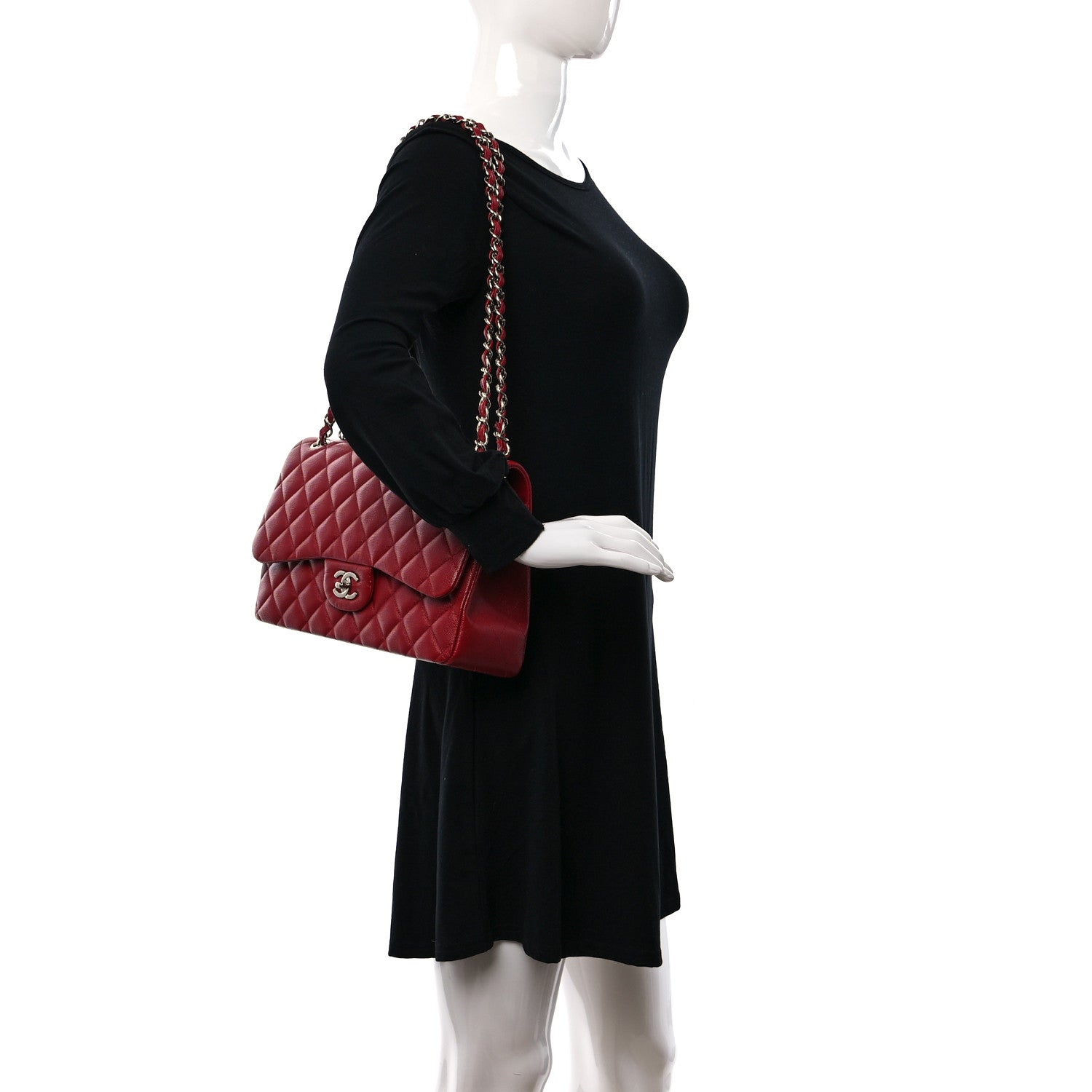 Chanel Caviar Quilted Jumbo Double Flap Red 2 of 9