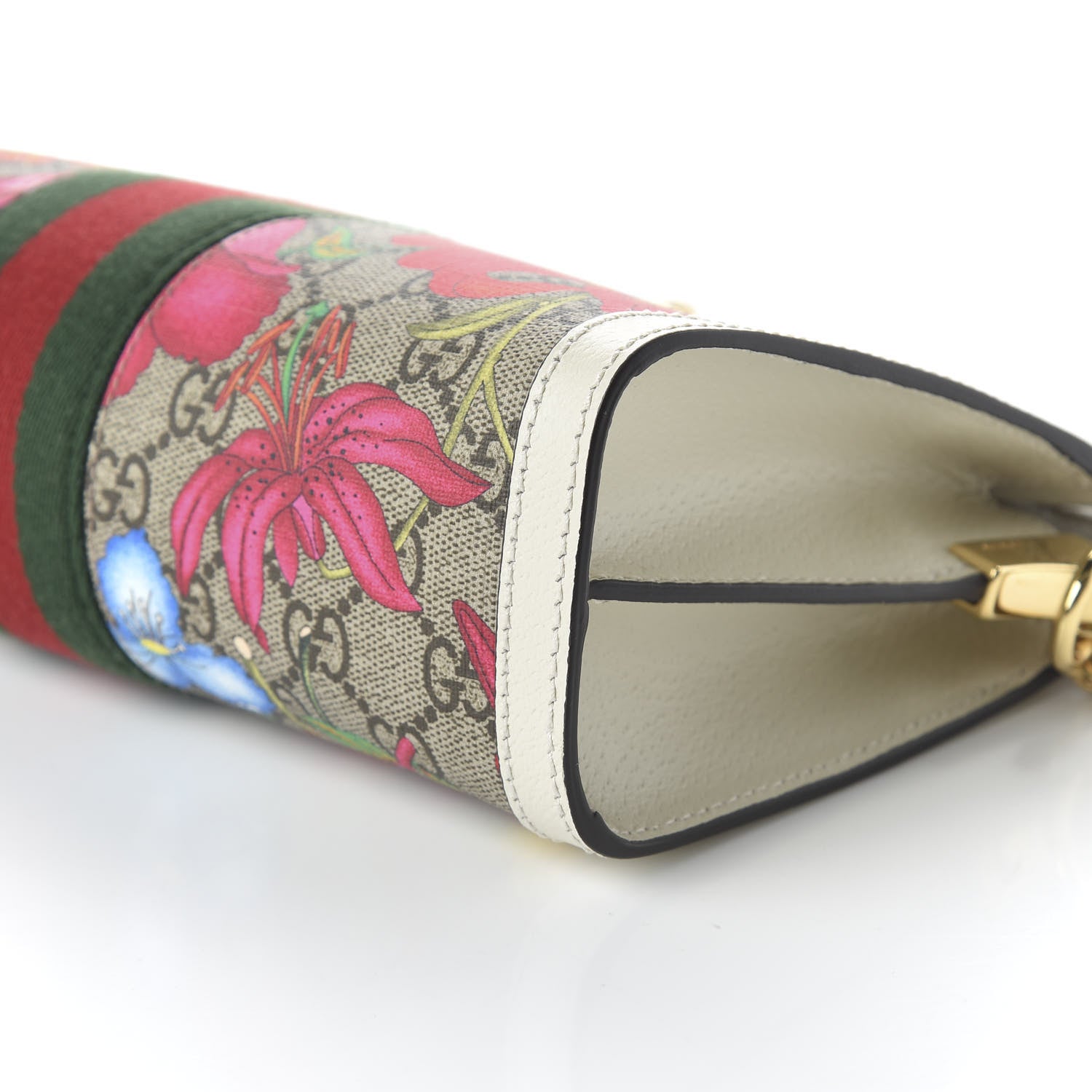 Gucci GG Supreme Monogram Flora Web Small Ophidia Chain Shoulder Bag White 7 of 11