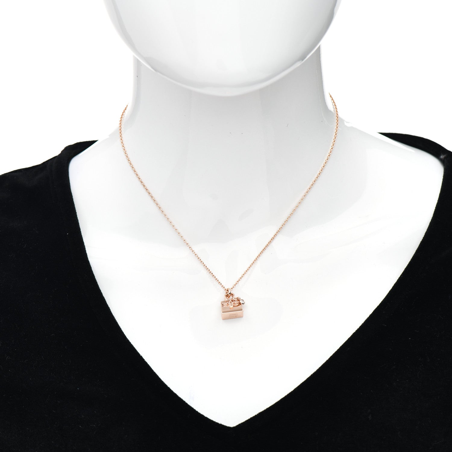Hermes 18K Rose Gold Diamond Birkin Pendant Necklace 2 of 5
