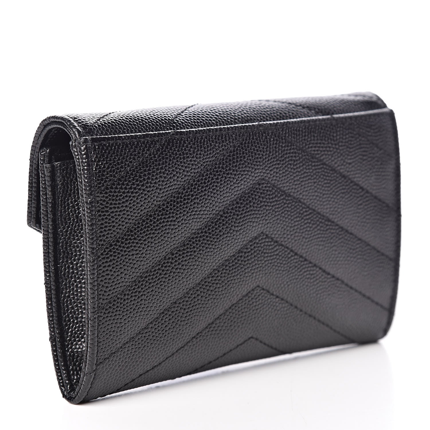 Saint Laurent Grain De Poudre Matelasse Chevron Small Monogram Envelope Wallet Black 3 of 7