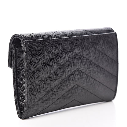 Saint Laurent Grain De Poudre Matelasse Chevron Small Monogram Envelope Wallet Black 3 of 7