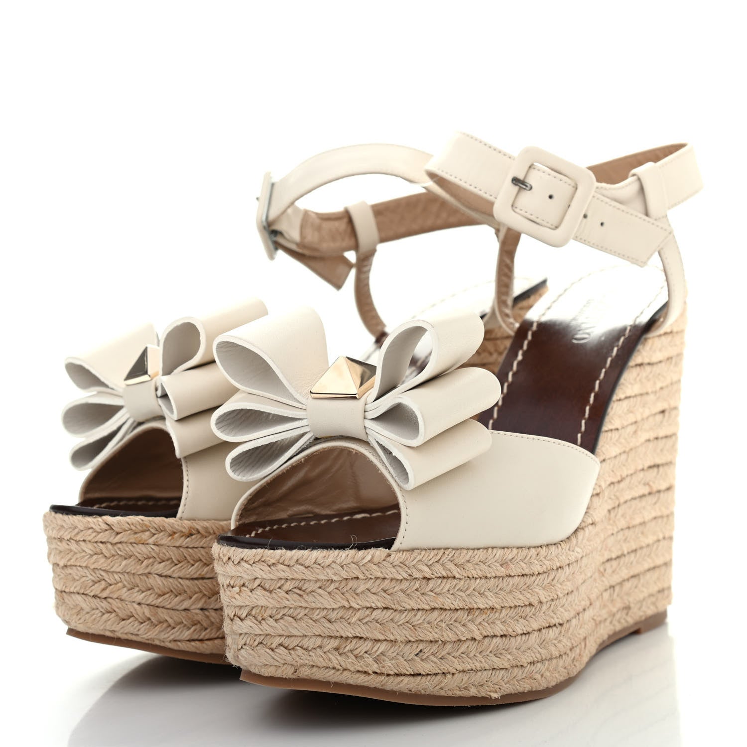 Valentino Garavani Nappa Bow Espadrille Platform Wedge Sandals 40 Light Ivory 3 of 10