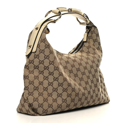 Gucci Monogram Medium Horsebit Chain Hobo Off White 3 of 12