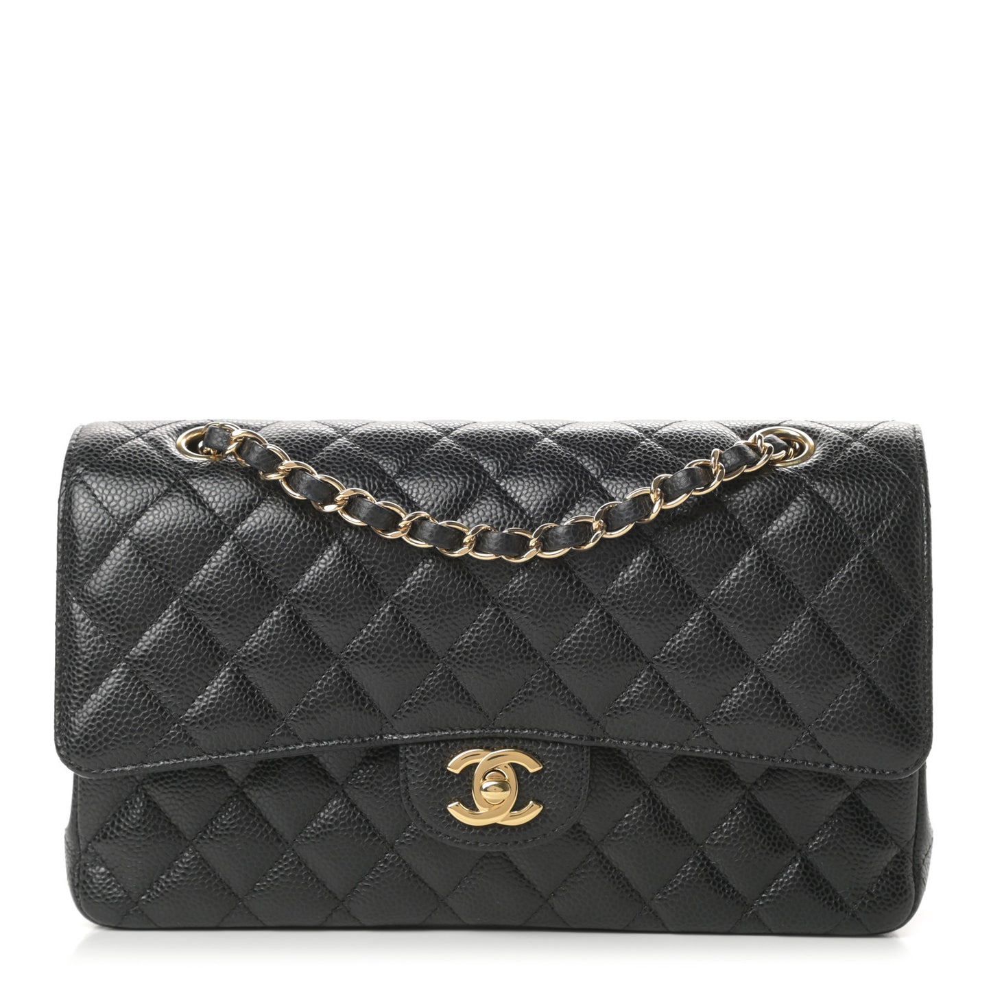 Caviar Quilted Medium Double Flap Black