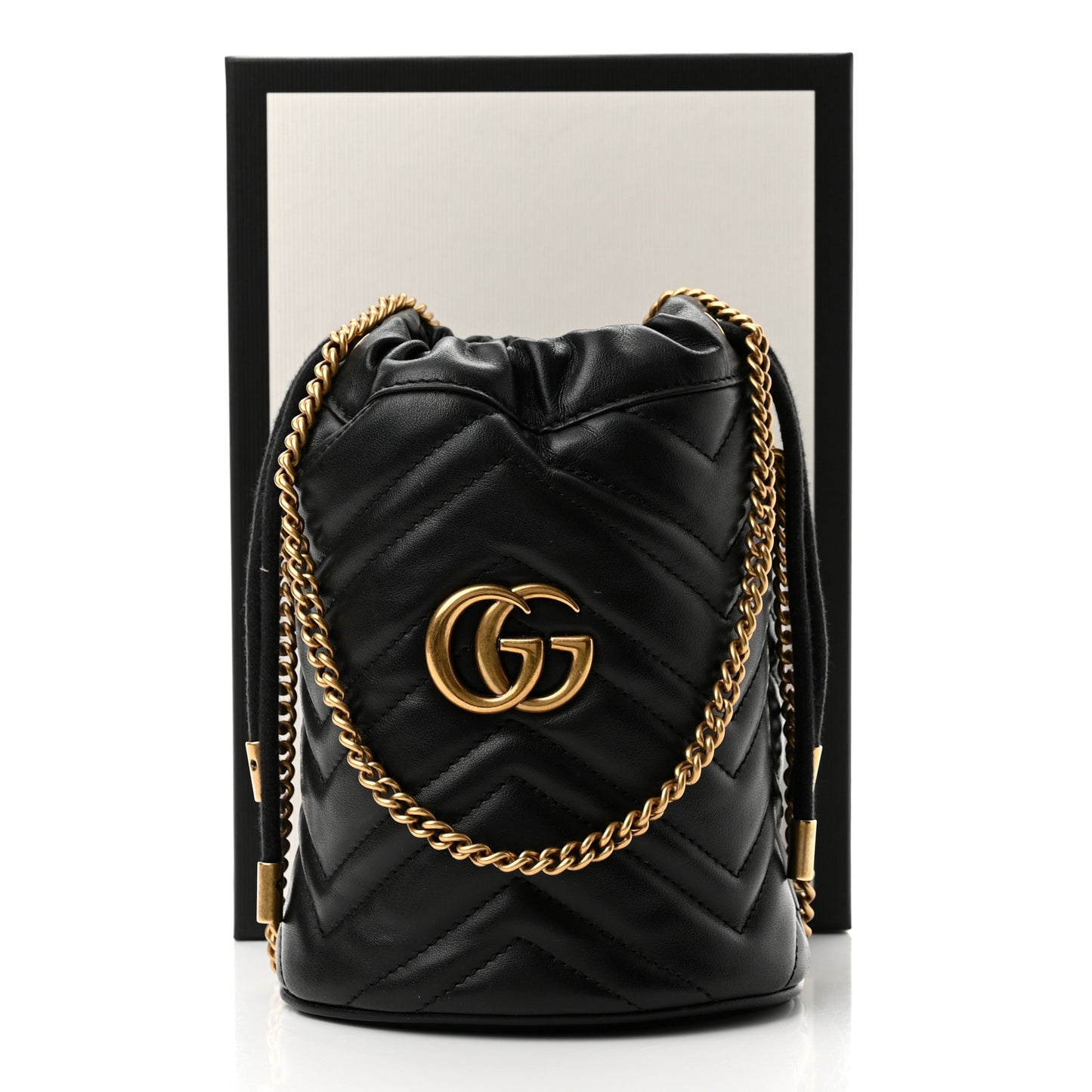 Calfskin Matelasse Mini GG Marmont 2.0 Bucket Bag Black