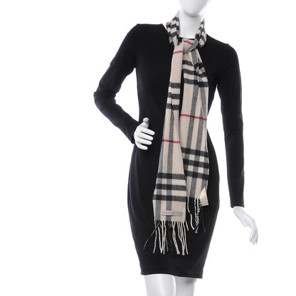 Burberry Cashmere Check Fringe Scarf Ivory 2 of 5