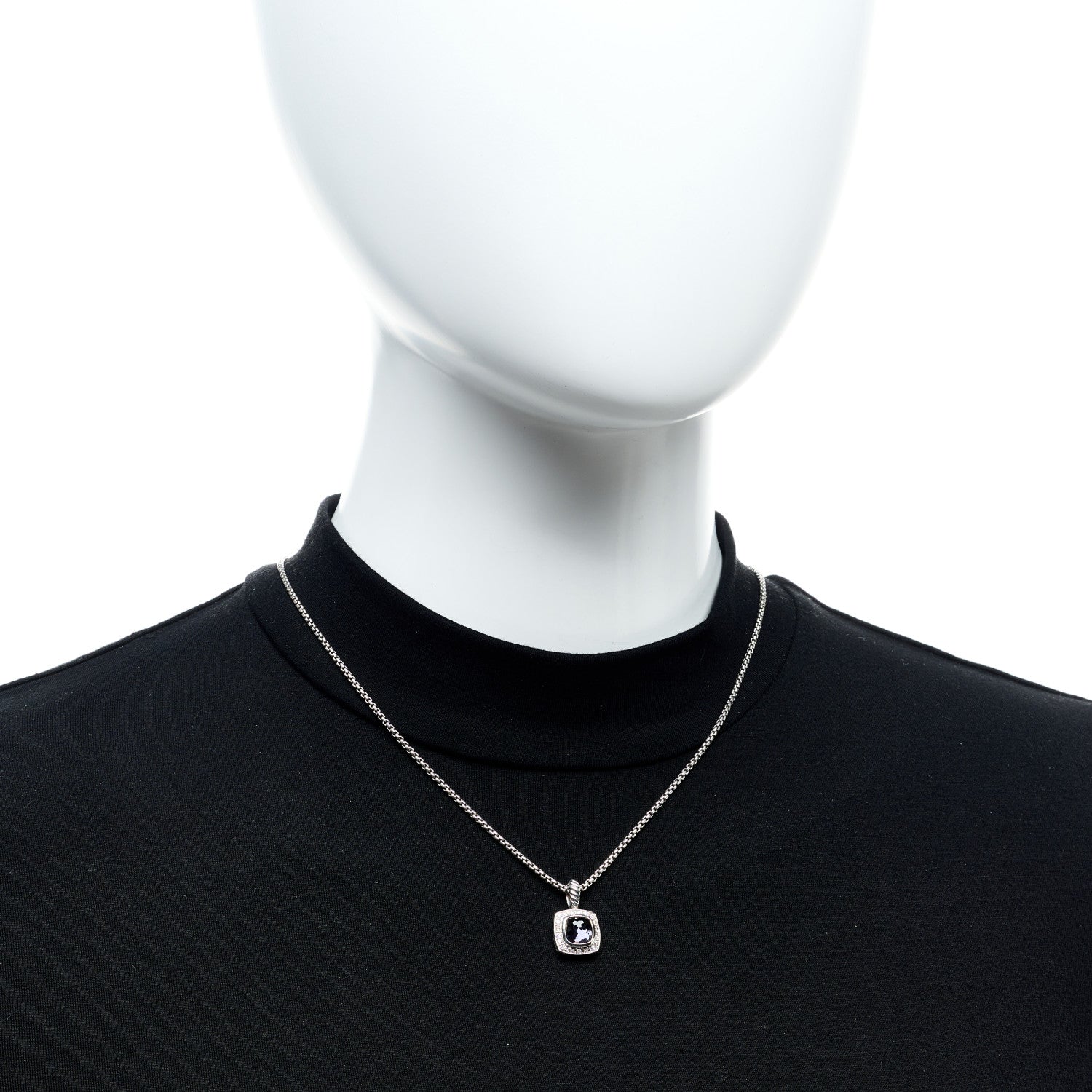David Yurman Sterling Silver Diamond Black Orchid 7mm Petite Albion Pendant Necklace 2 of 6
