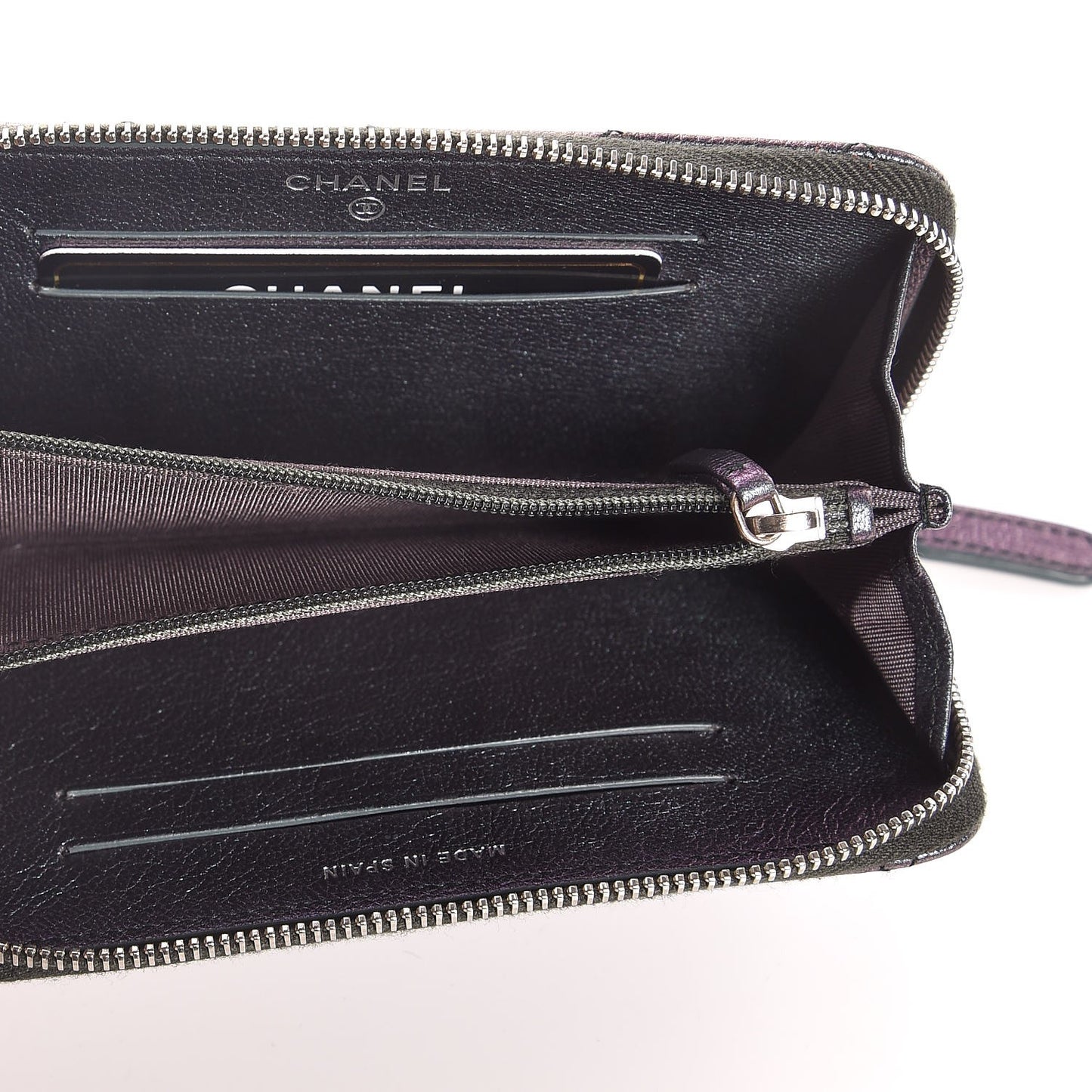 Iridescent Goatskin Quilted Small Zip Around Wallet Purple