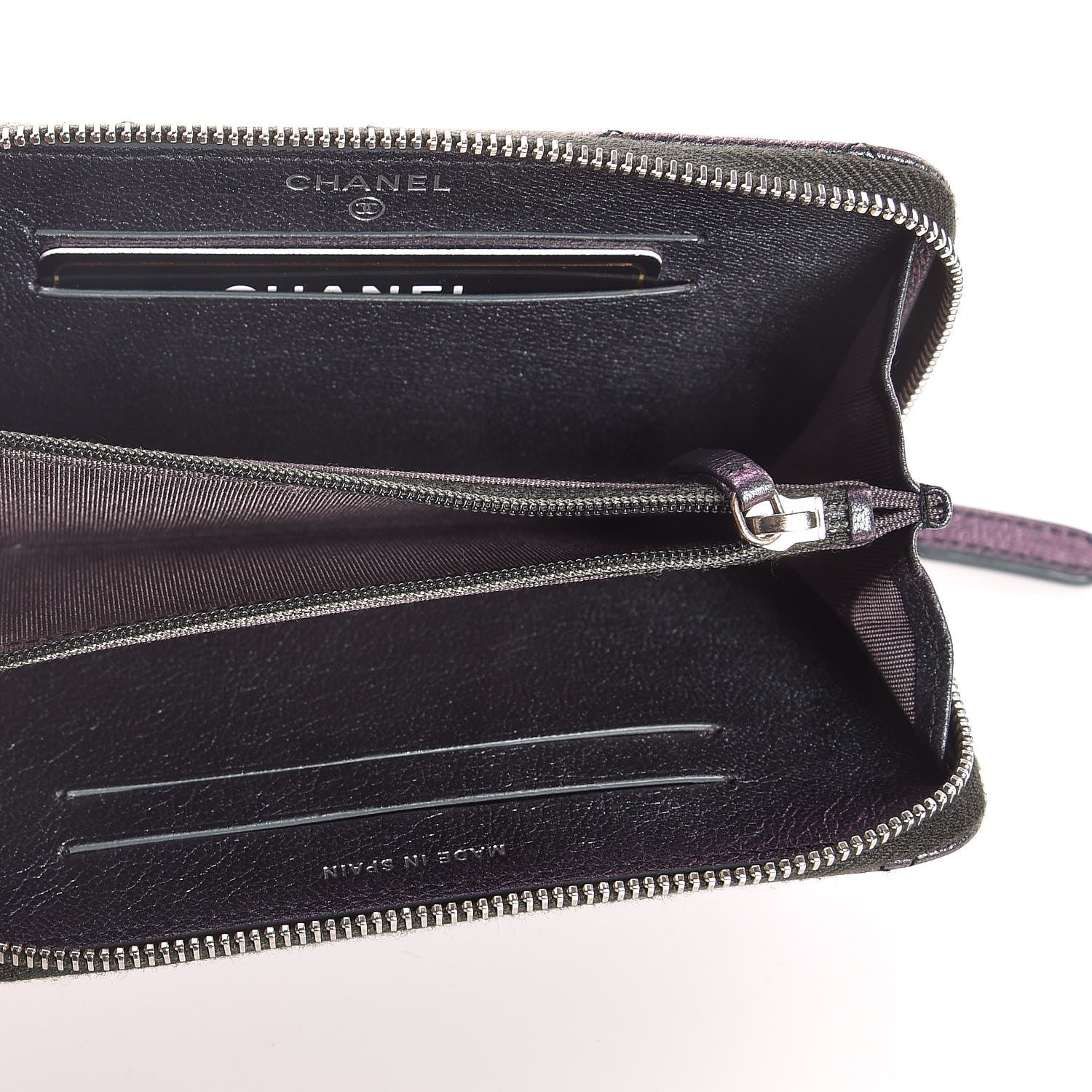 Chanel Iridescent Goatskin Quilted Small Zip Around Wallet Purple 5 of 9