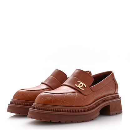 Chanel Calfskin Quilted CC Mocassin Loafers 38.5 Light Brown 4 of 11