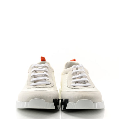 Hermes Technical Canvas Suede Goatskin Bouncing Sneakers 45 White Orange 2 of 9