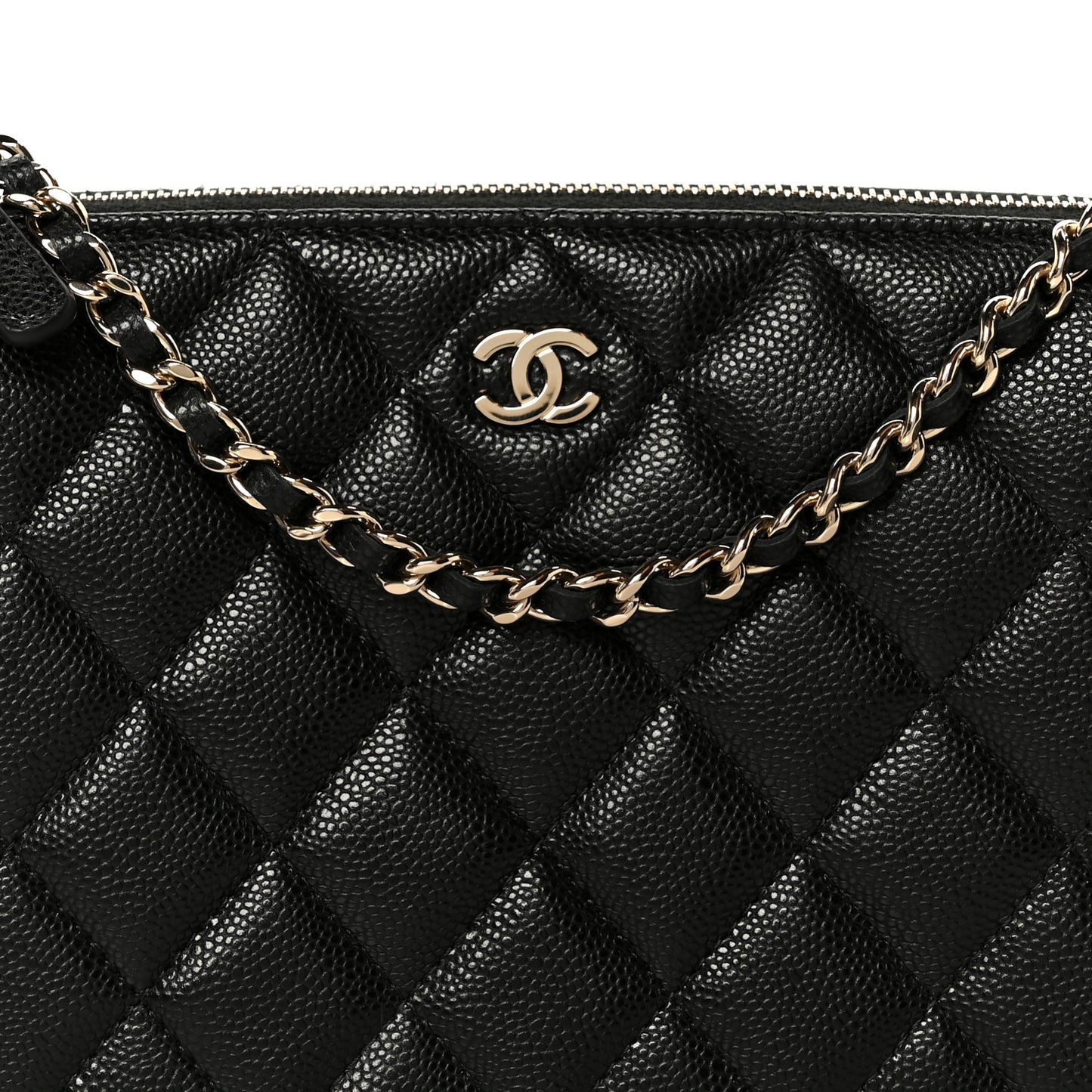 Caviar Quilted Purse With Chain Black