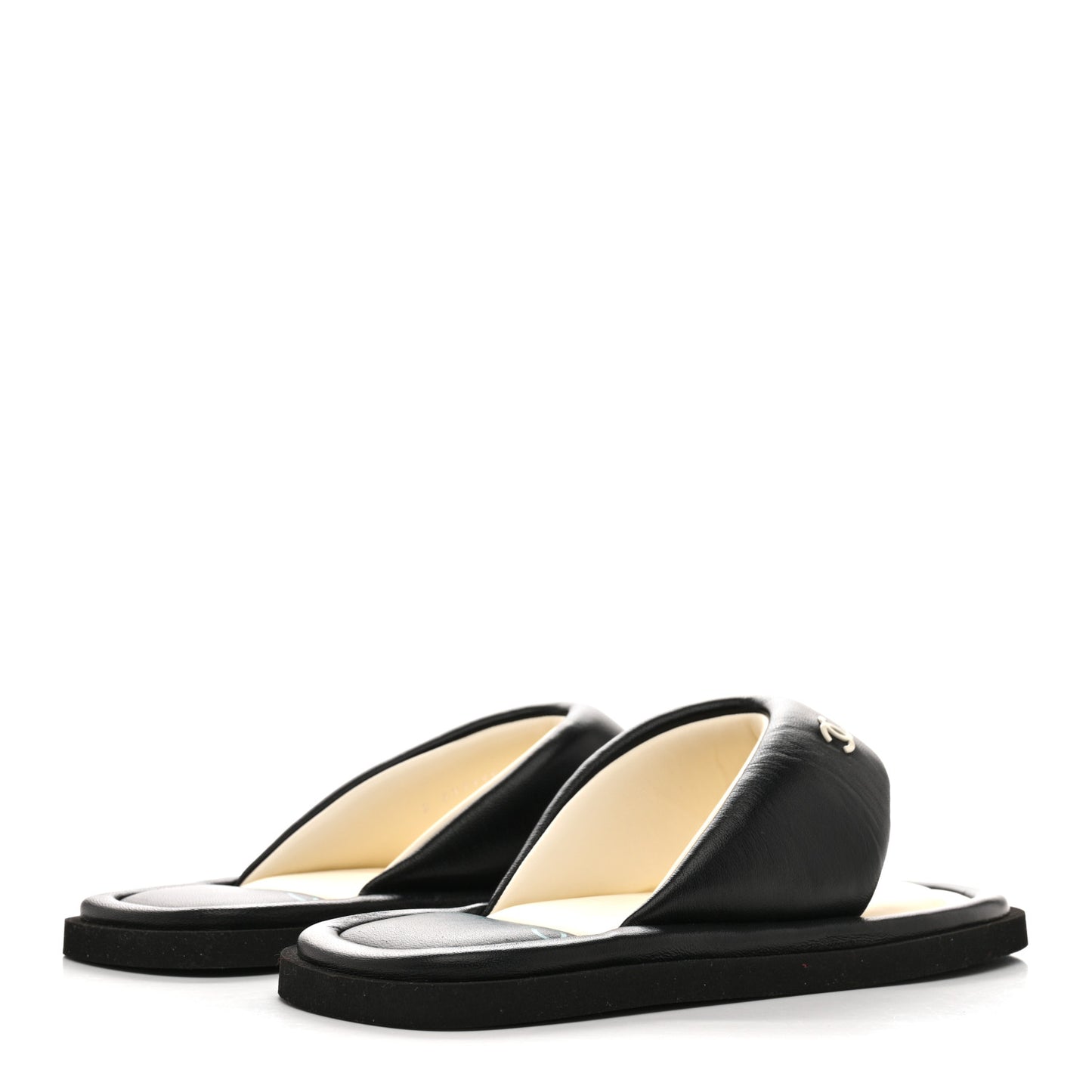 Lambskin Padded Pool Thong Sandals 37 Black