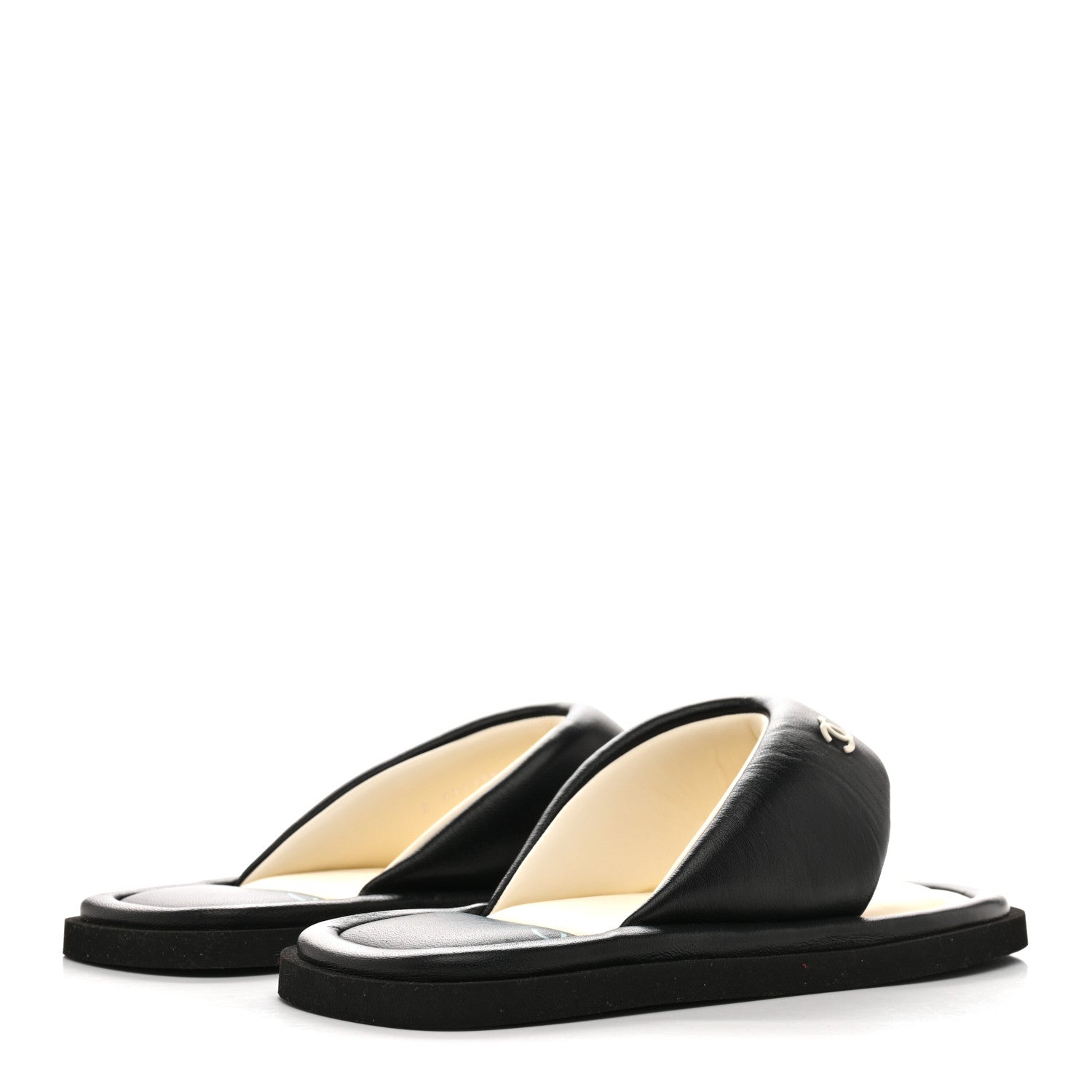 Chanel Lambskin Padded Pool Thong Sandals 37 Black 5 of 9