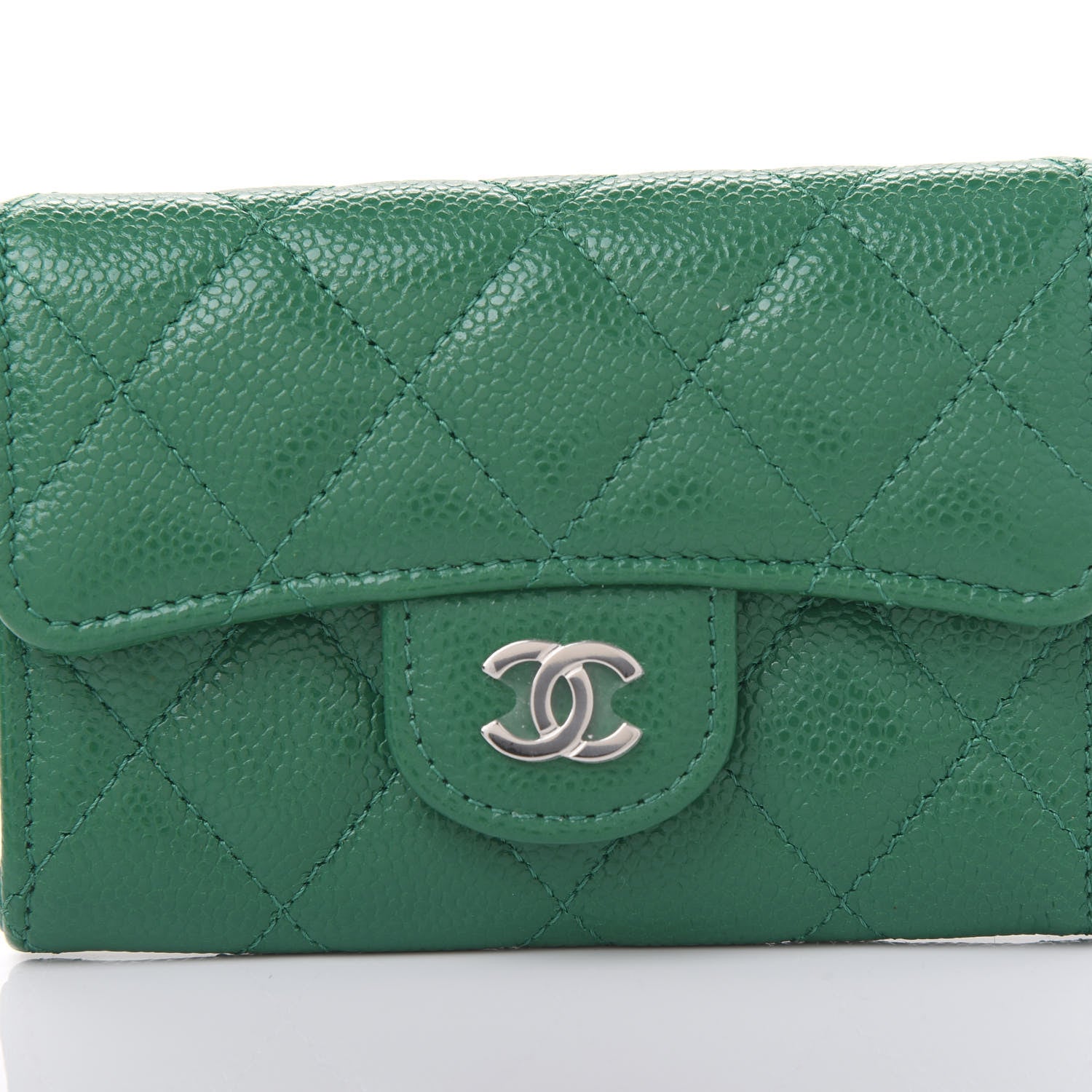 Chanel Metallic Caviar Quilted Card Holder Wallet Green 11 of 12