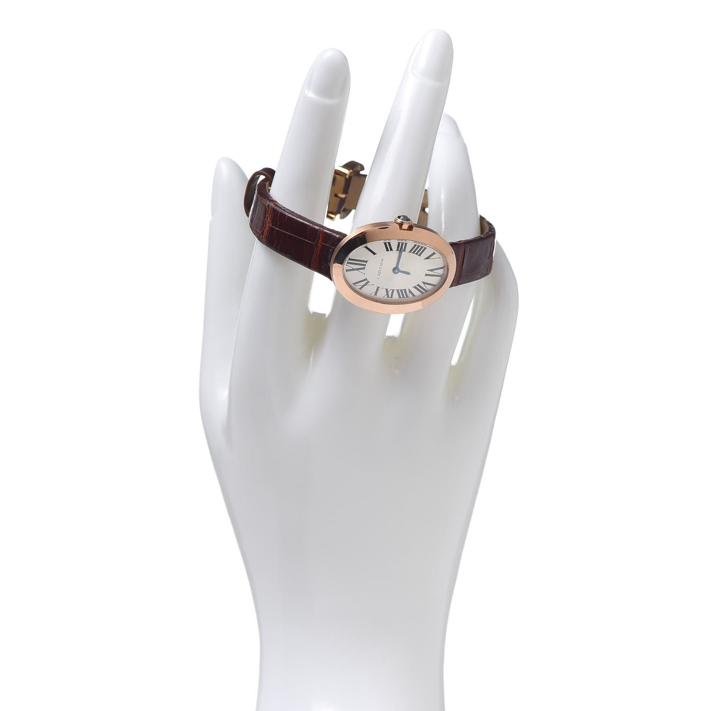 18K Pink Gold Alligator 24mm Baignoire Quartz Watch Brown