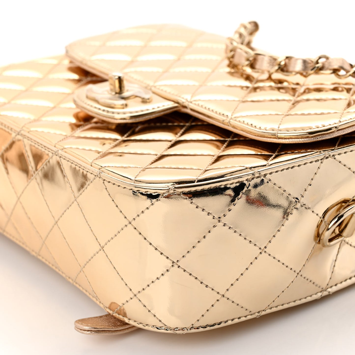 Mirror Calfskin Metallic Calfskin Quilted Hollywood Boulevard Backpack With Coin Purse Gold