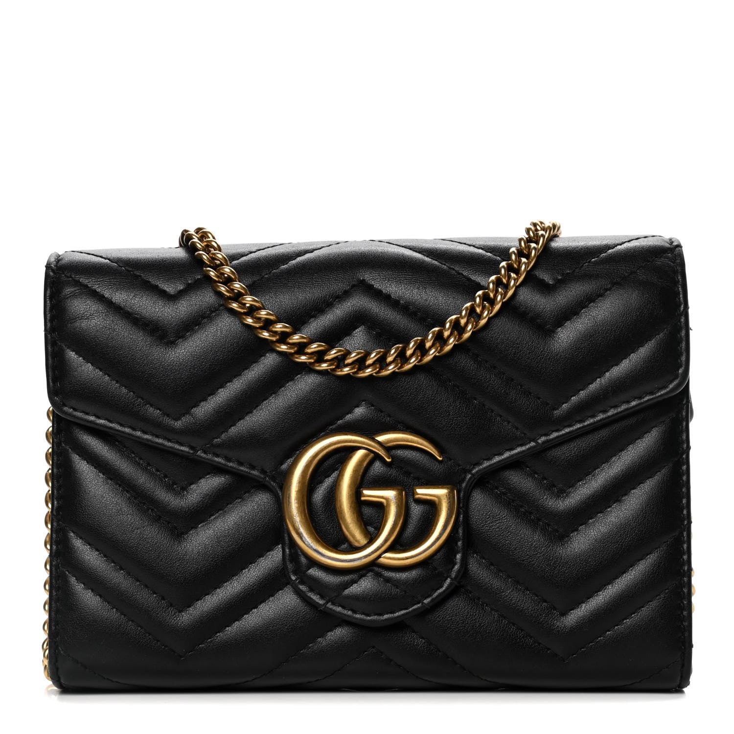 Gucci Calfskin Matelasse GG Marmont Chain Wallet Black 1 of 7