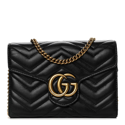 Gucci Calfskin Matelasse GG Marmont Chain Wallet Black 1 of 7