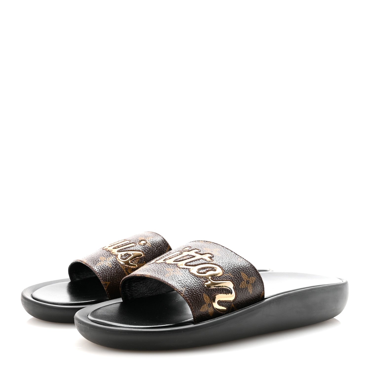 Louis Vuitton Metallic Calfskin Monogram Logo Sunbath Slide Sandals 40 4 of 9