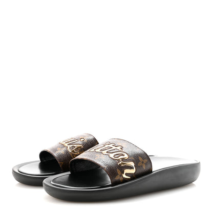Louis Vuitton Metallic Calfskin Monogram Logo Sunbath Slide Sandals 40 4 of 9