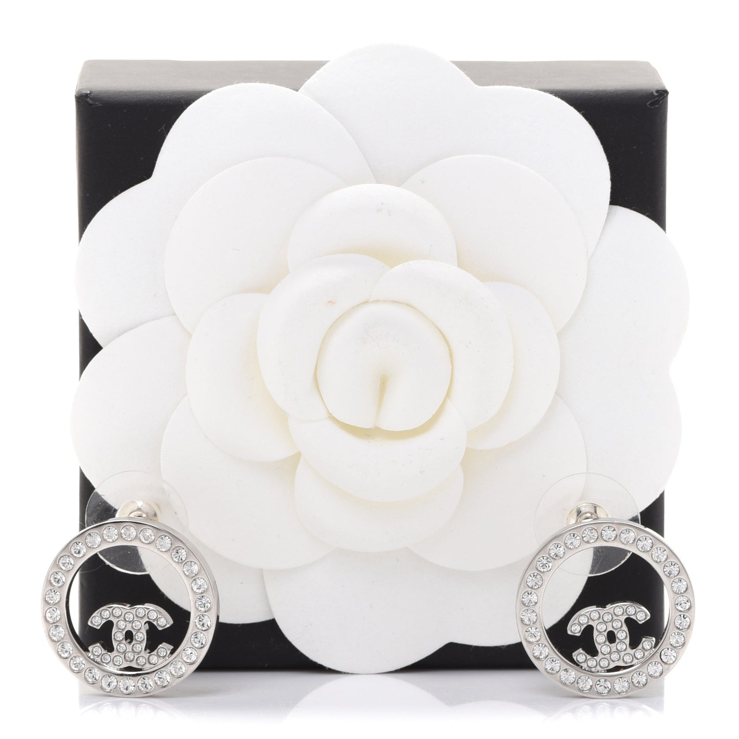 Crystal CC Round Earrings Silver