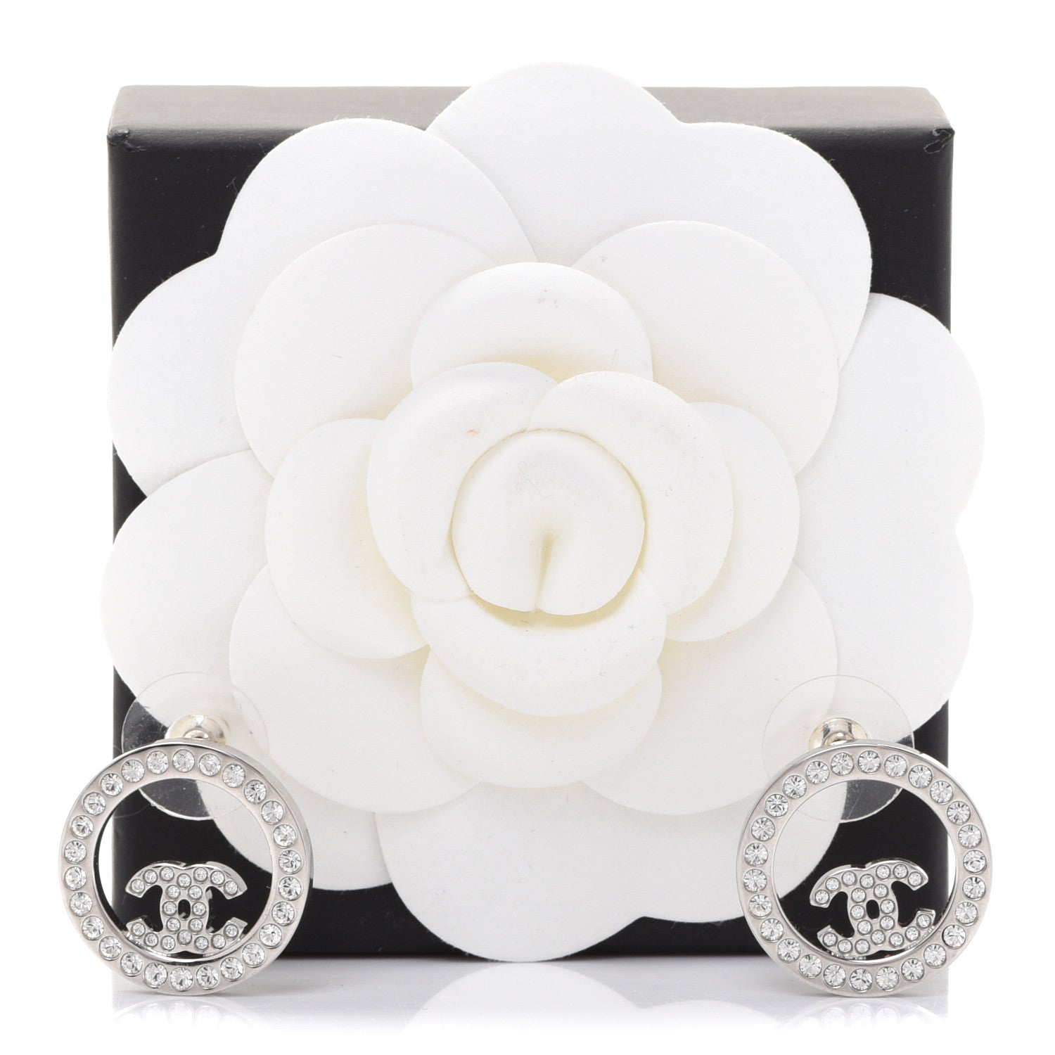 Chanel Crystal CC Round Earrings Silver 5 of 5