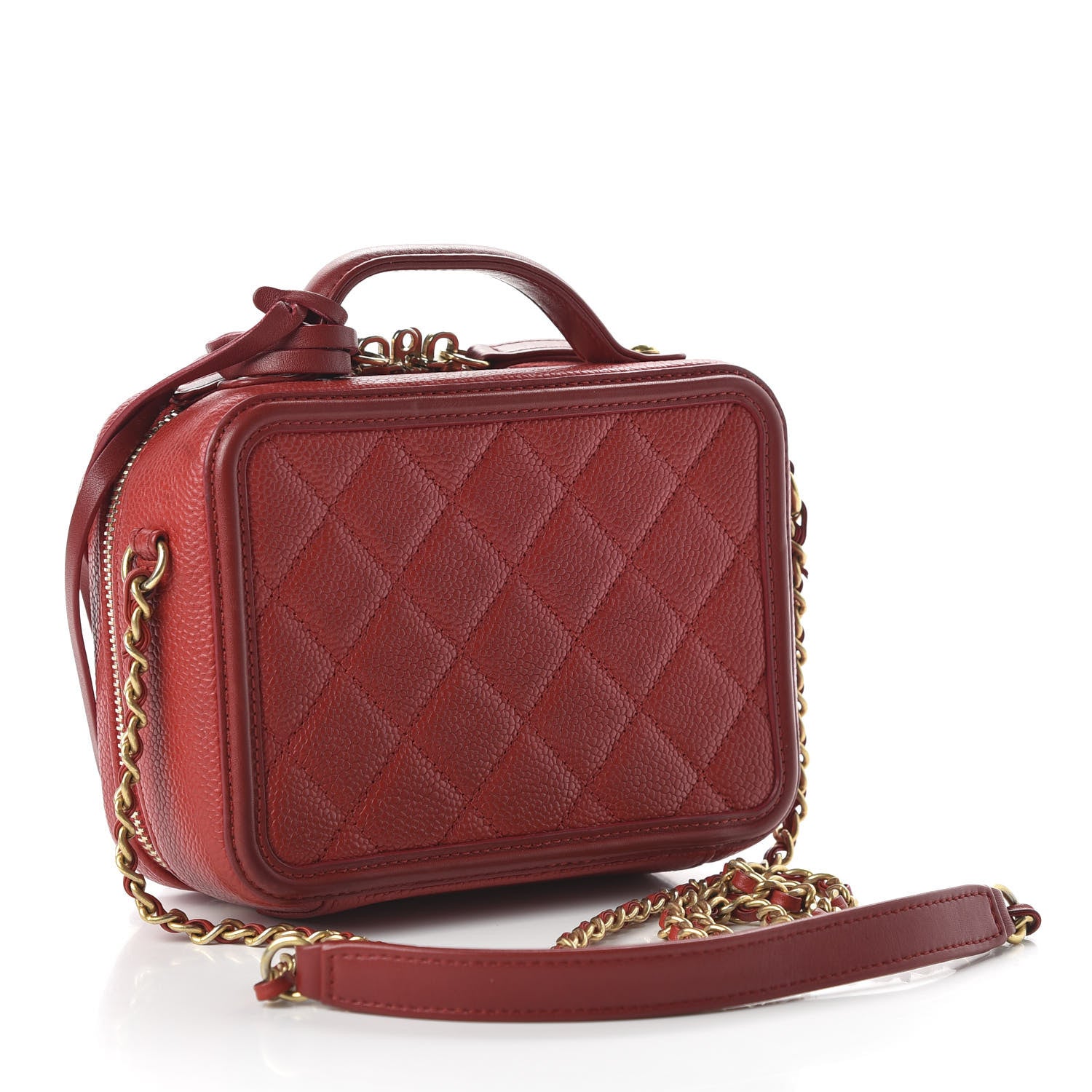Chanel Caviar Quilted Small CC Filigree Vanity Case Red 3 of 11