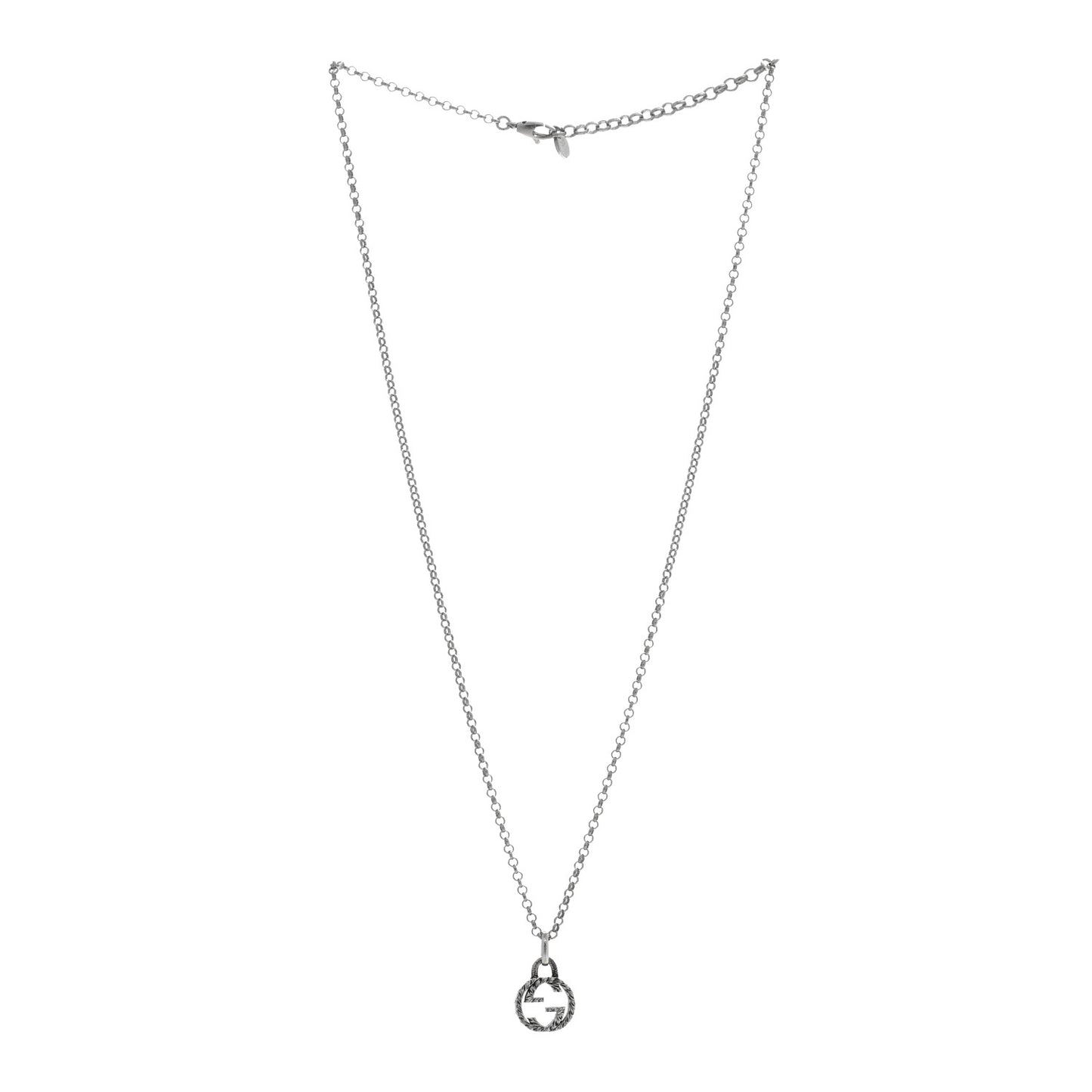 Sterling Silver Small Textured Interlocking G Pendant Necklace