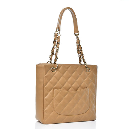Chanel Caviar Quilted Petit Shopping Tote PST Dark Beige 3 of 14