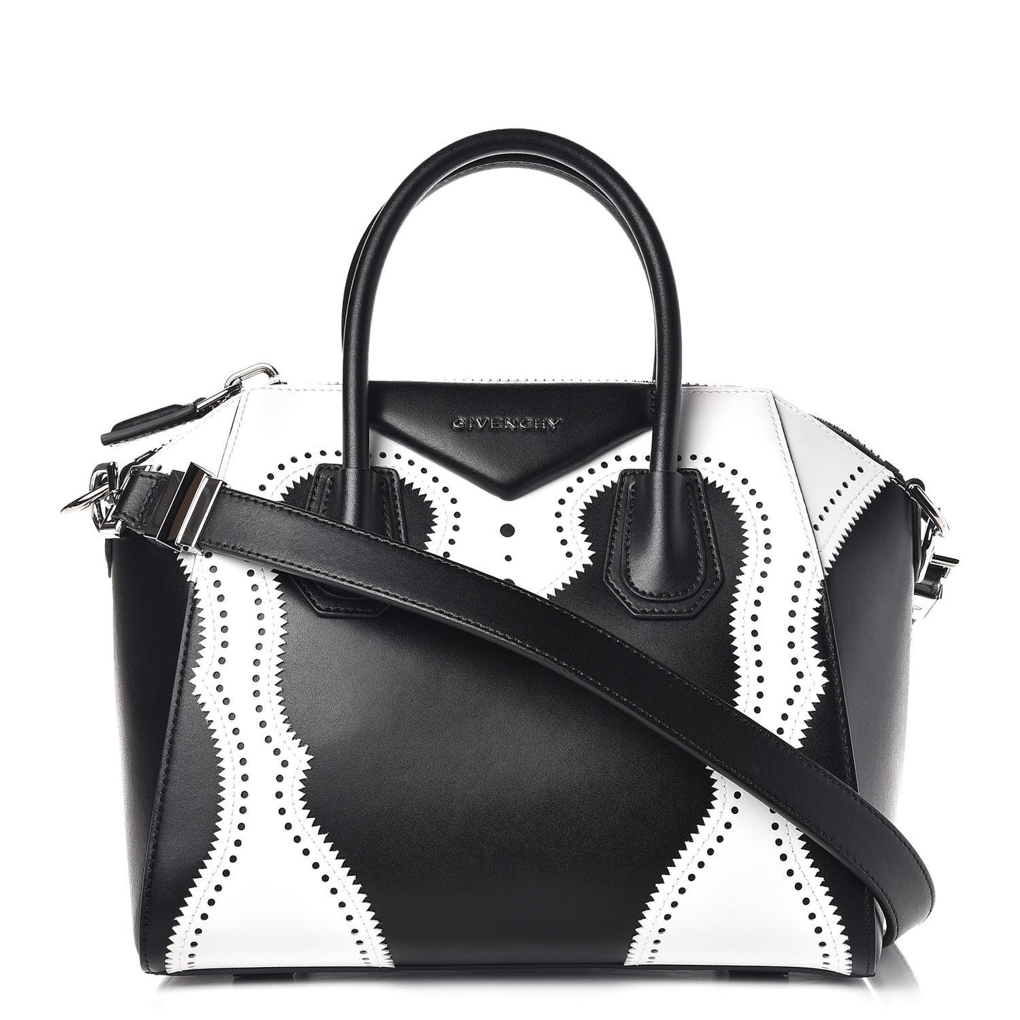 Calfskin Brogue Small Antigona Black White