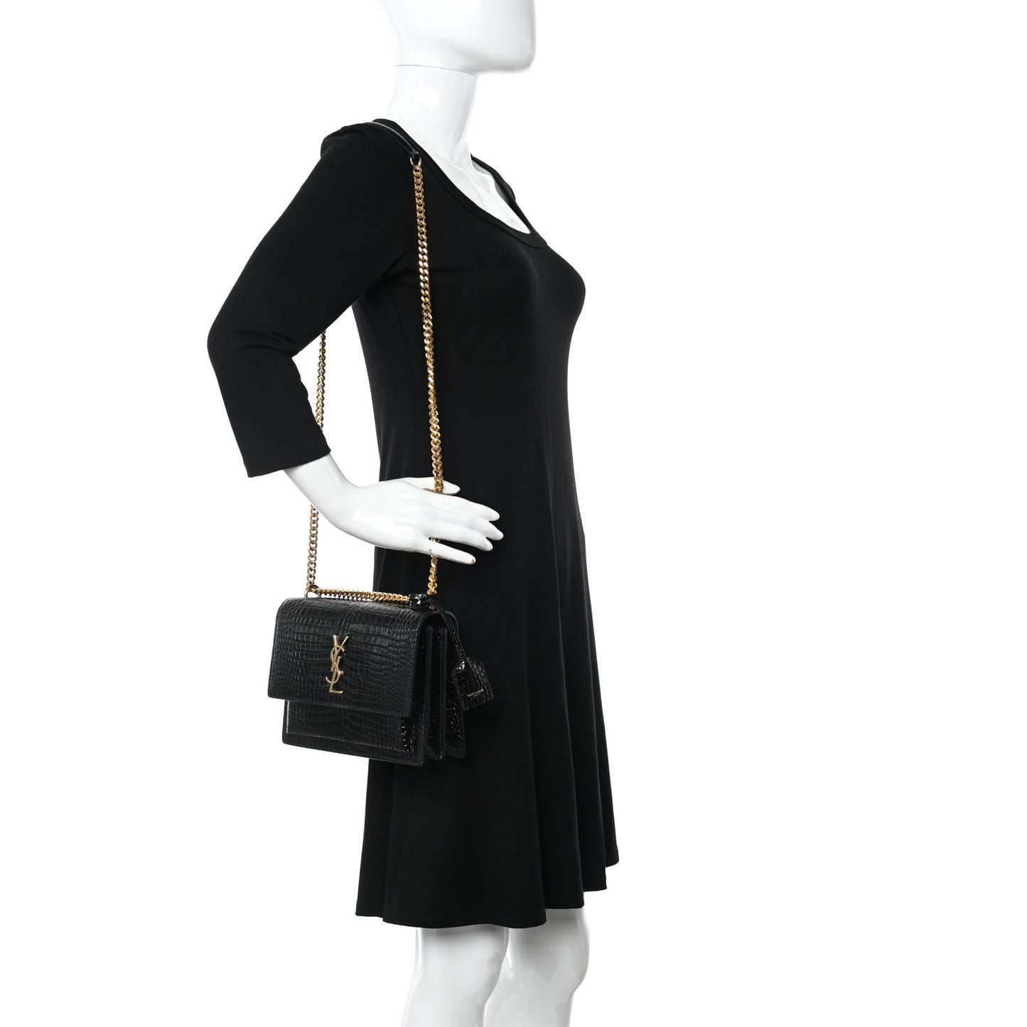 Calfskin Crocodile Embossed Medium Monogram Sunset Black