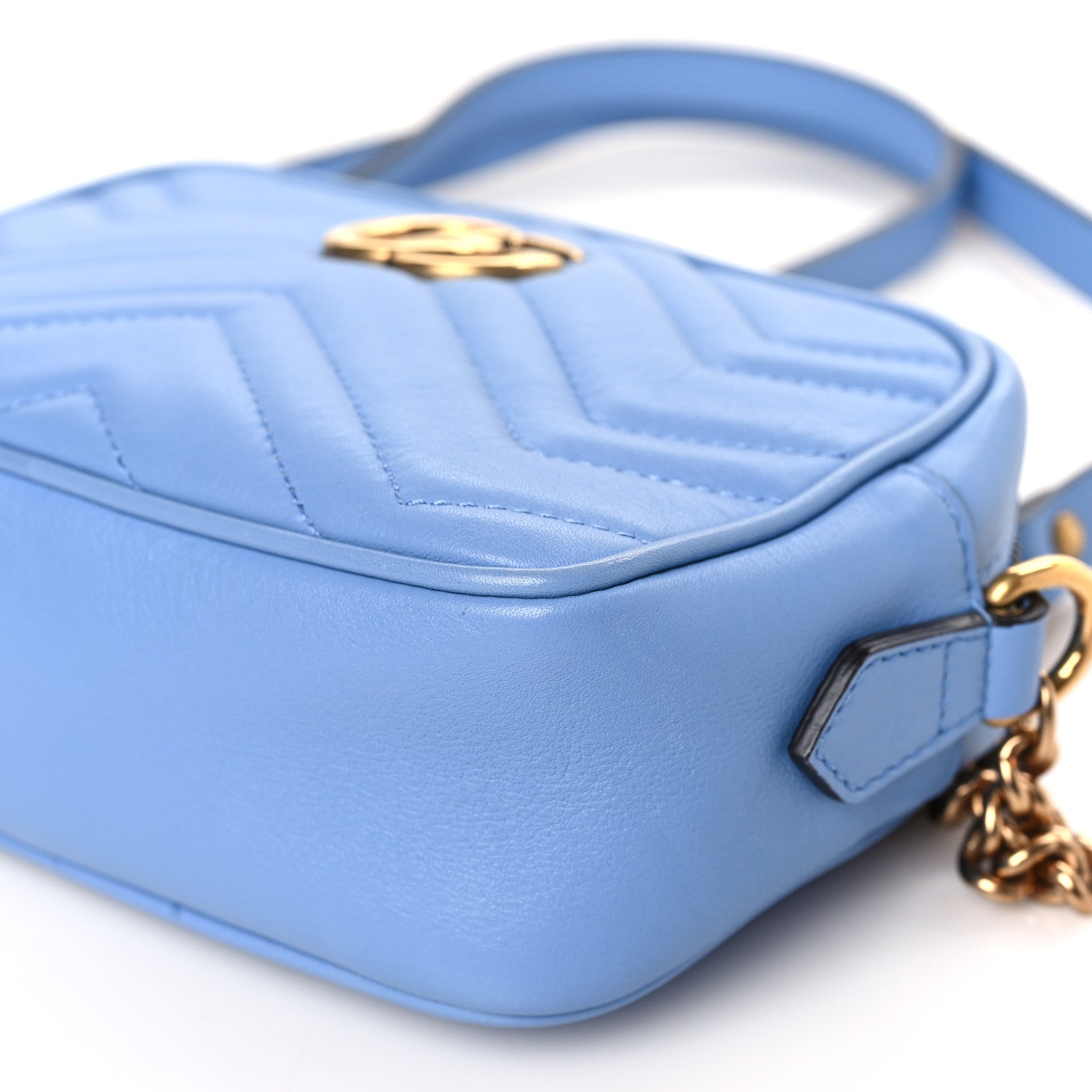 Gucci Calfskin Matelasse Mini GG Marmont Chain Shoulder Bag Clear Sky Blue 9 of 9