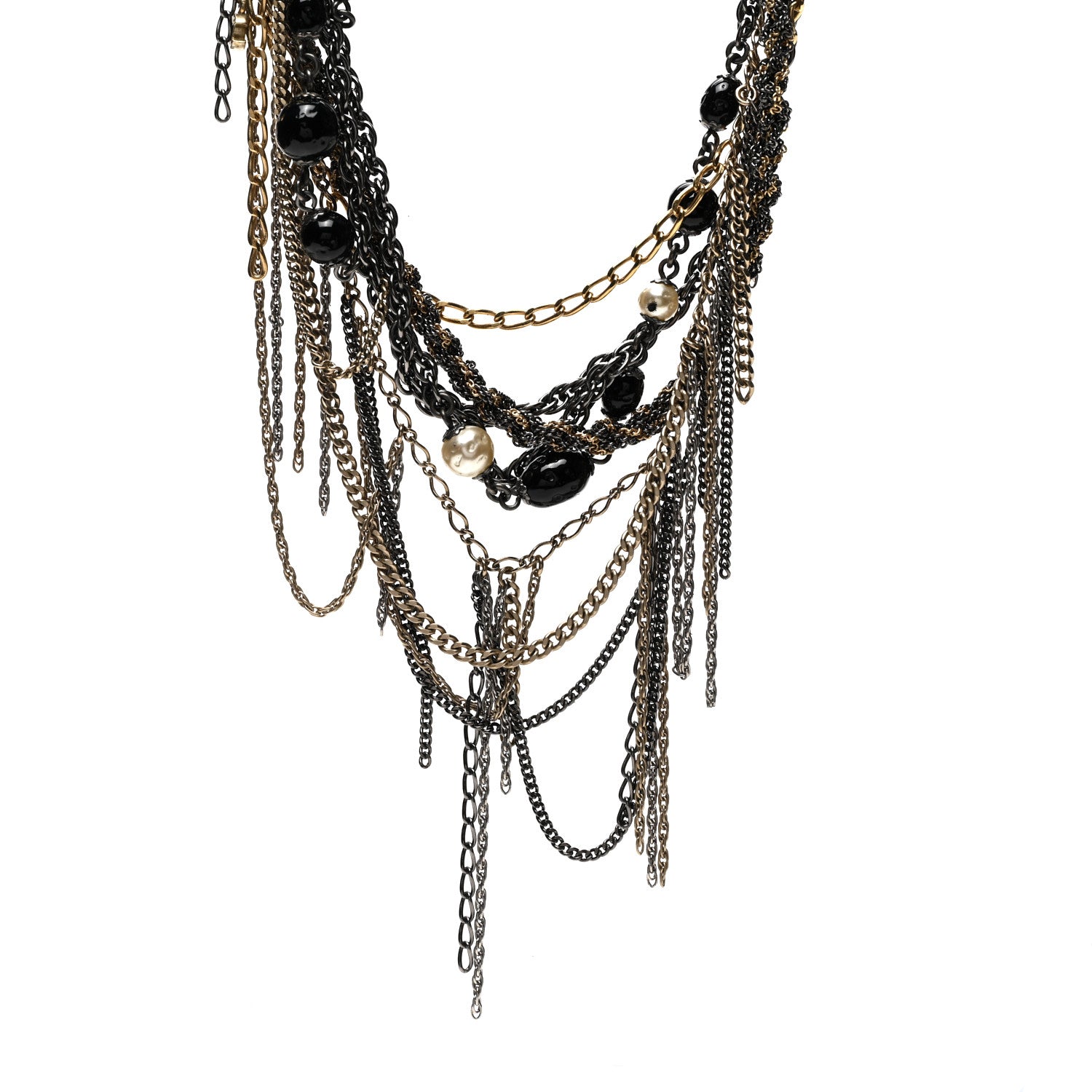 Chanel Pearl Bead Chain CC Multi Strand Necklace Gold Ruthenium Black 1 of 7