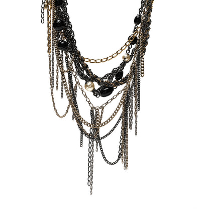 Chanel Pearl Bead Chain CC Multi Strand Necklace Gold Ruthenium Black 1 of 7