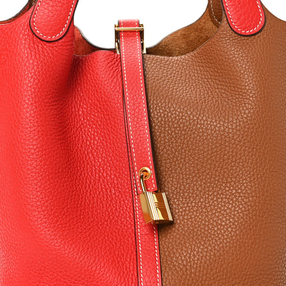 Hermes Taurillon Clemence Casaque Picotin Lock 22 MM Gold Rouge De Coeur 8 of 10