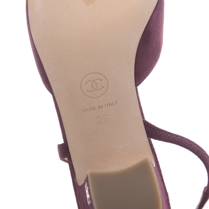 Chanel Kid Suede Metallic Lambskin Cap Toe CC Slingback Pumps 36 Burgundy Gold 8 of 9
