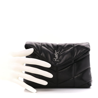 Saint Laurent Lambskin Monogram Loulou Puffer Pouch Clutch Black 2 of 11