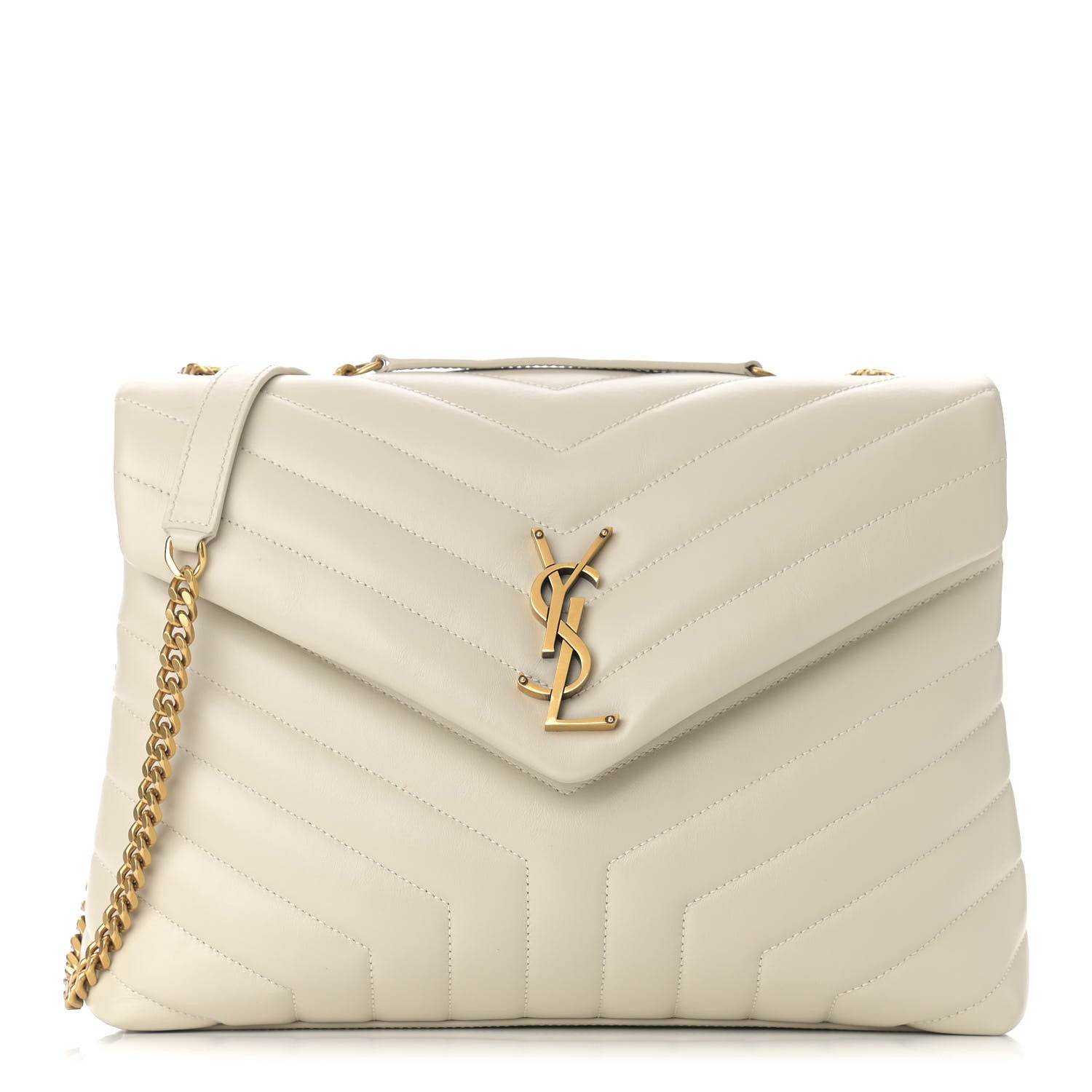 Saint Laurent Calfskin Y Quilted Monogram Medium Loulou Chain Satchel Crema Soft 1 of 12