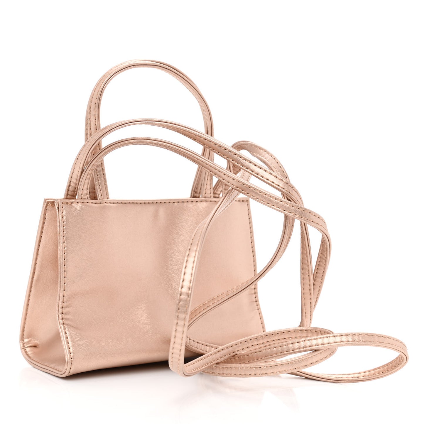 Metallic Vegan Leather Small Shopping Bag Copper