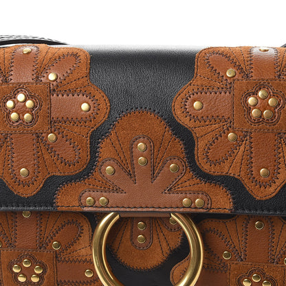 Chloe Suede Calfskin Floral Patchwork Studded Small Faye Shoulder Bag Black Brown 8 of 8