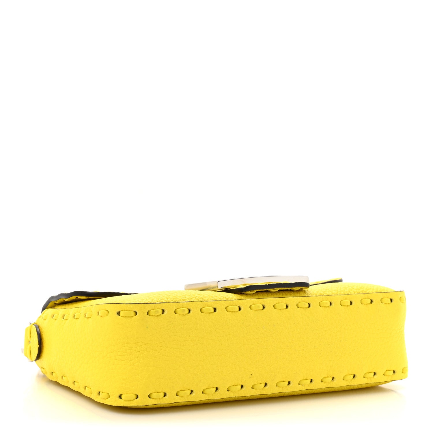 Fendi Cuoio Roma Sellerissima Nappa Sintetica Tape Stitch Mini Baguette Acid Yellow 4 of 11