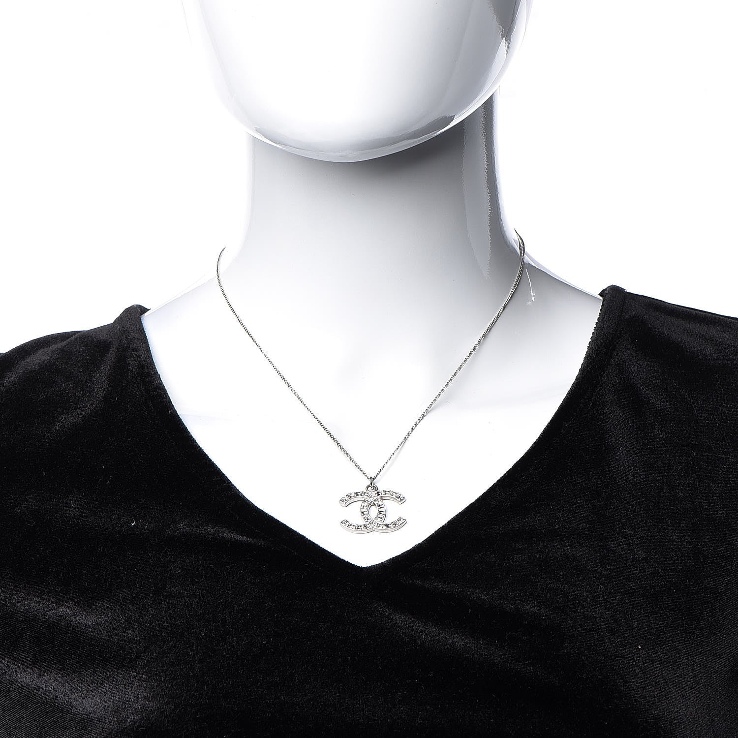 Chanel Baguette Crystal CC Necklace Silver 2 of 5