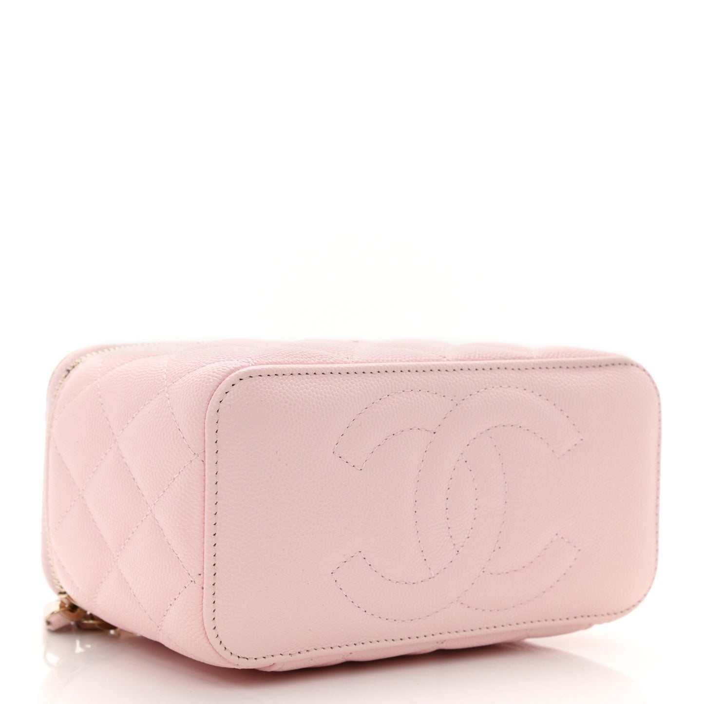 Caviar Quilted Small Vanity Case With Chain Light Pink