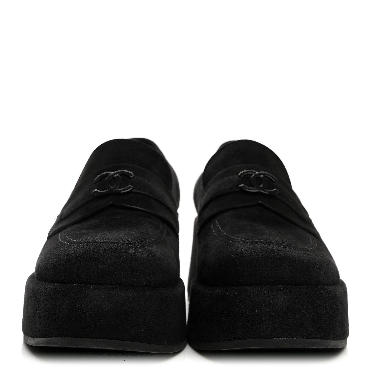 Chanel Suede Kidskin CC Platform Loafers 37 Black 3 of 10