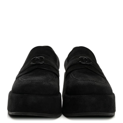 Chanel Suede Kidskin CC Platform Loafers 37 Black 3 of 10