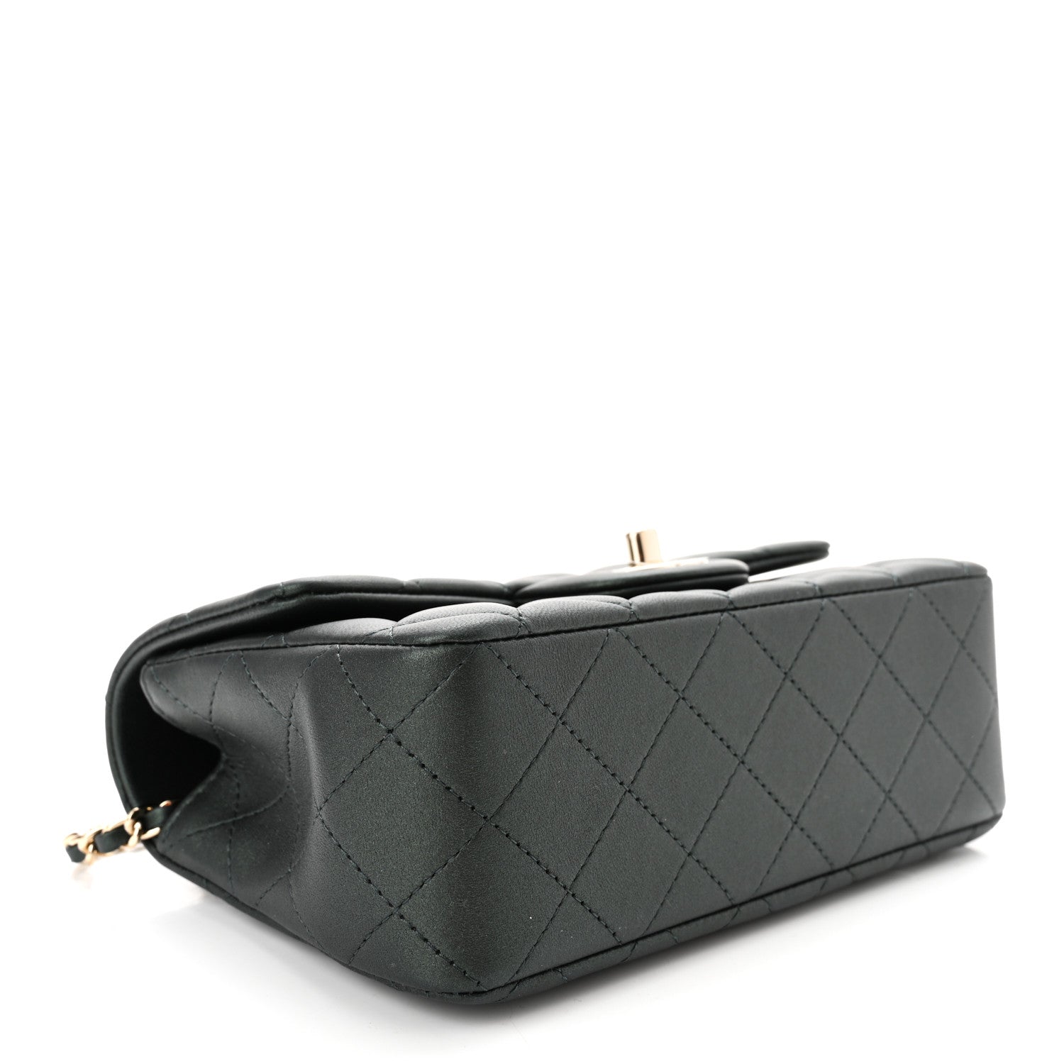 Chanel Iridescent Lambskin Quilted Mini Top Handle Rectangular Flap Dark Green 4 of 11