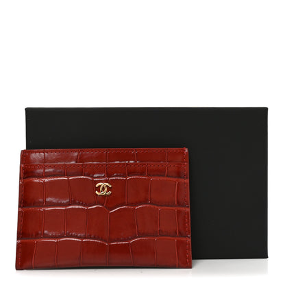 Chanel Calfskin Crocodile Embossed Crococo Card Holder Burgundy 8 of 8