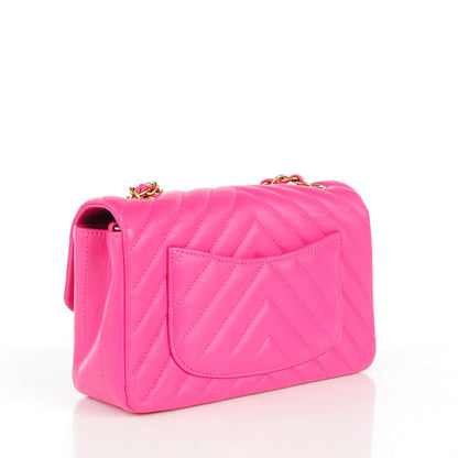 Chanel Lambskin Chevron Quilted Mini Rectangular Flap Pink 3 of 9