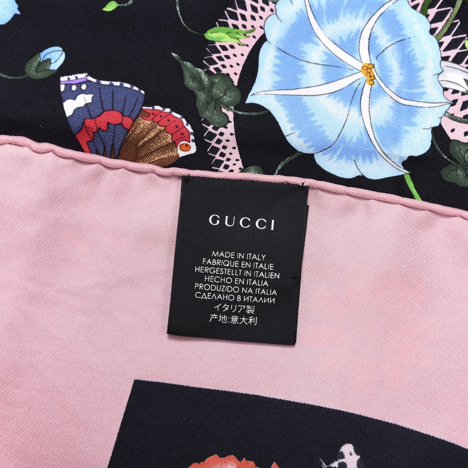 Gucci Silk Twill Flora Snake Square Scarf Black Pink 3 of 4